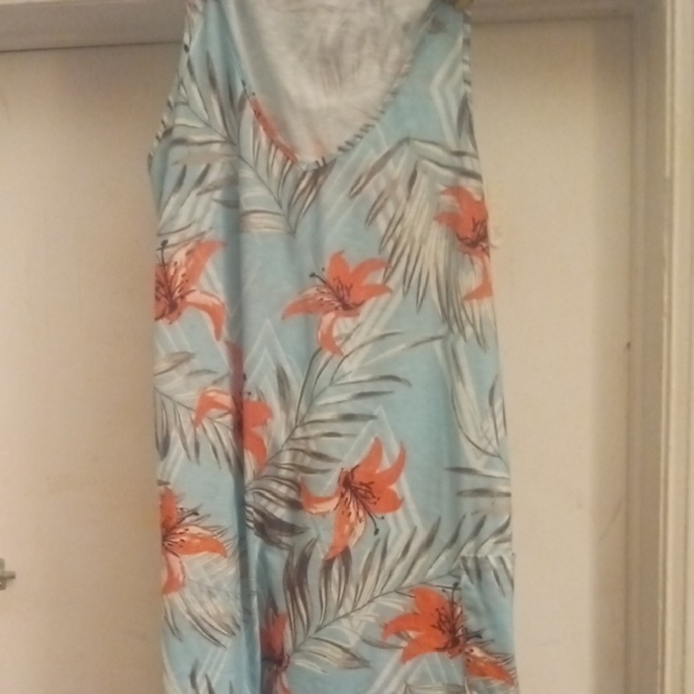 Floral Sleeveless Dress in Blue and Orange